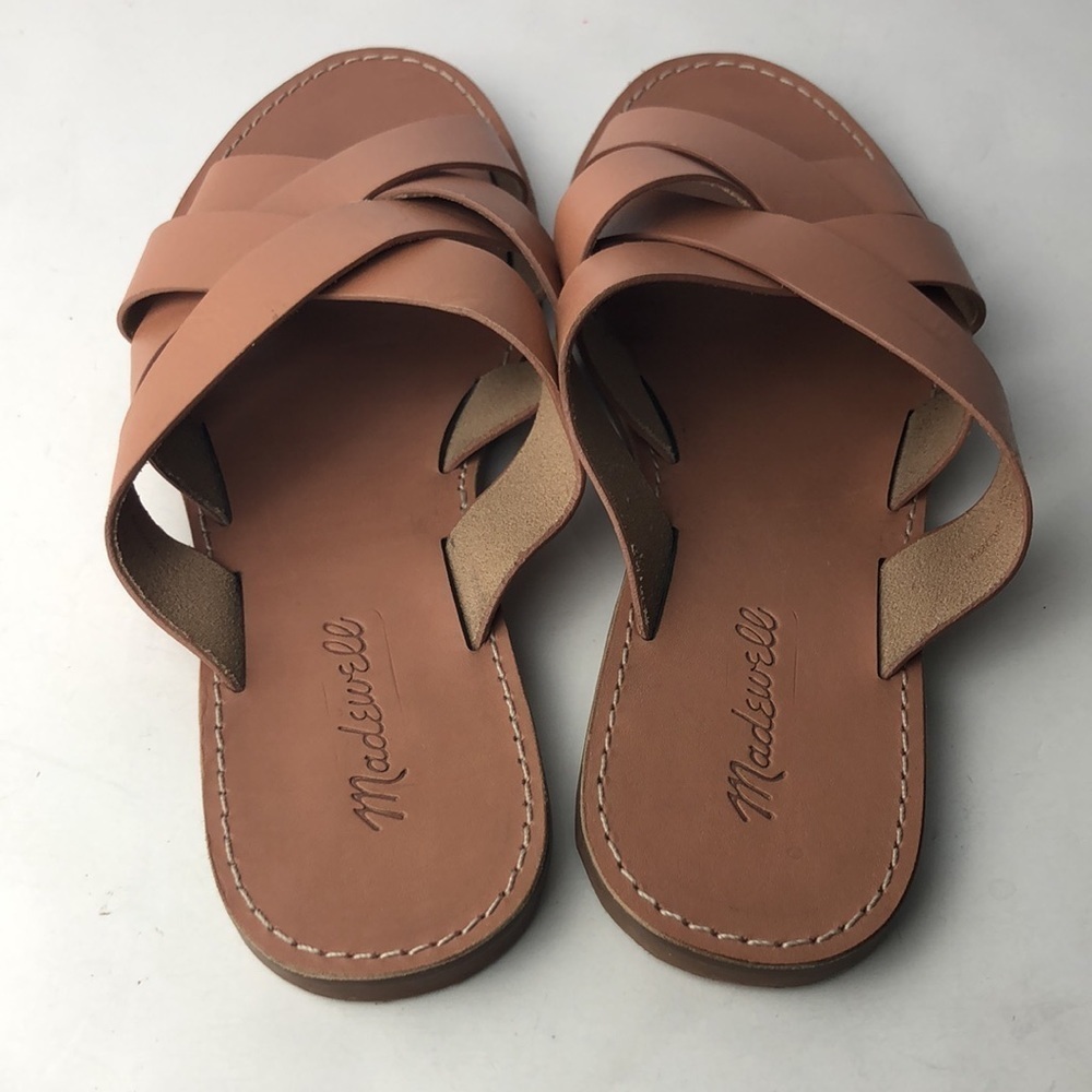 Madewell Cognac Brown Leather Crisscross Slide Sandals - Picture 3 of 11